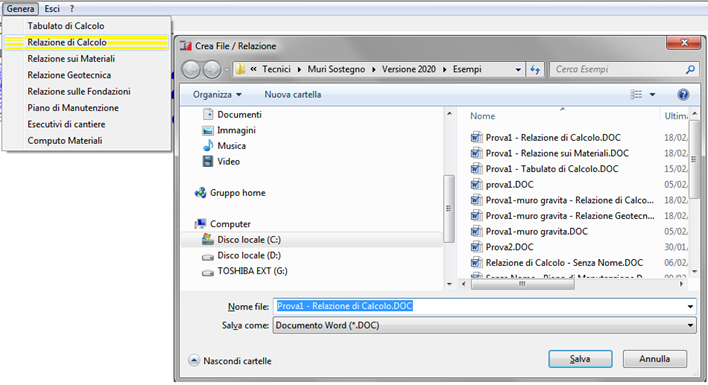 Crea File Word - Relazione di Calcolo