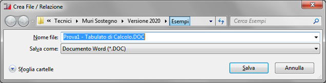 Crea File Word - Tabulato di Calcolo