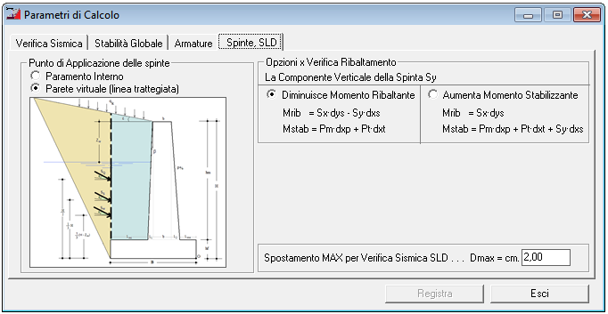 Parametri di Calcolo - Spinte, Ribaltamento e SLD